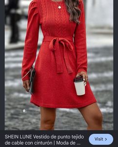 Shein Red Knit Cable Dress with Belt