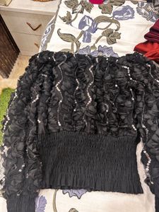 Black Embellished Off-Shoulder Top