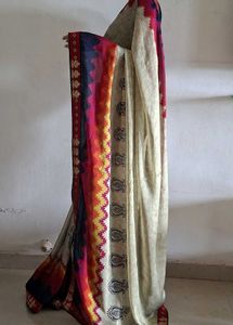 Beige Saree with Colorful Border