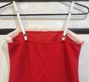 Red Christmas Themed Mini Dress with Fur Trim