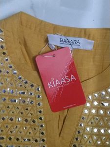 Women's Yellow Kurta with Mirror Work