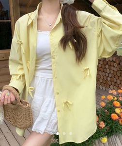 Chic Yellow Bow Detail Oversized Shirt