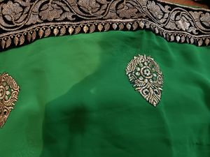 Green Saree With Black Golden Velvet Border