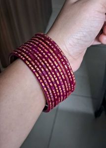 Pink And Golden Glass Bangles (32 Bangle)