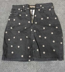 Polka Dot Denim Mini Skirt