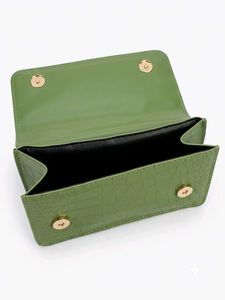 Chic Green Croc Embossed Shoulder Bag