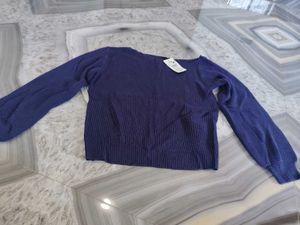 Navy Blue Ribbed Knit Sweater