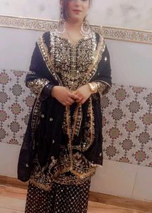 Embellished Black Kurta Set with Dupatta