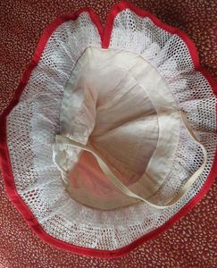 Kids 4-6 years Red Baby Hat with White Lace Trim