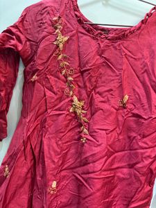 3 piece Maroon Embroidered Kurta