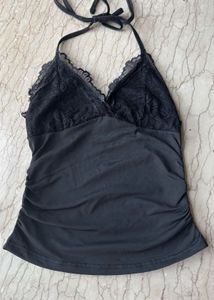 Black Lace Halter Neck Top