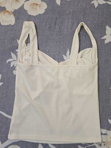 white Ribbed Ruched Sweetheart Tank Top