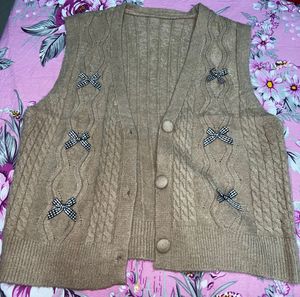 Cozy Knit V-Neck Vest with Bows