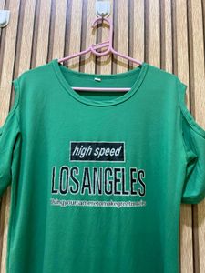Green Los Angeles Cold Shoulder T-Shirt