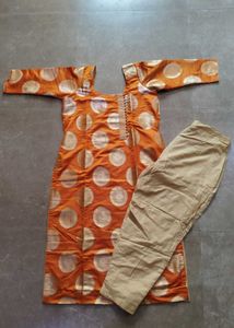Orange Brocade Kurta with Pants