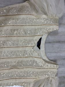 v neck embroidered sequinned kurti set