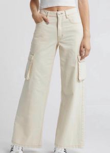 Cream Wide Leg Cargo Jeans