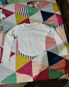 White Long Sleeve Square Neck Top