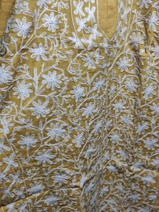 Pure Lucknowi Yellow Embroidered Kurti