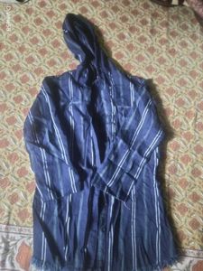 Blue Striped Hooded Tunic Shirt