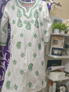 White Kurta with Green Paisley Print