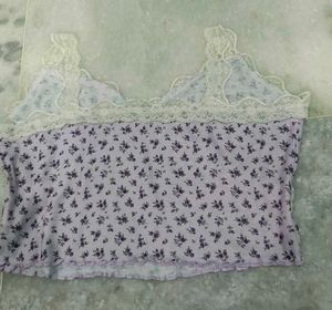 print lace Trim Cami Top