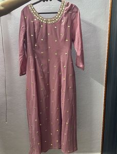 Elegant Pink Kurti with Gold Embellishments