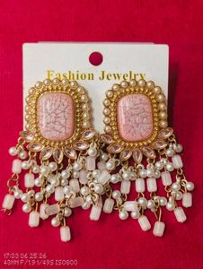 Elegant Pink Pearl Dangle Earrings