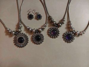 boho Silver Necklace with Purple Stone