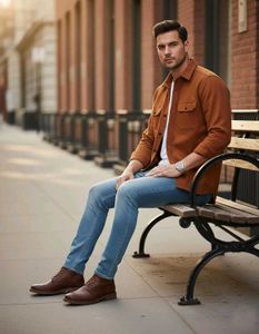 Rust Brown Casual Overshirt for Men | Premium Cott