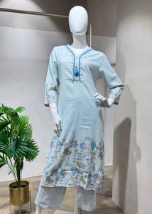 Light Blue Floral Kurta Set with Dupatta