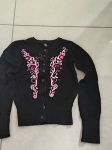 Embroidered Black Cardigan