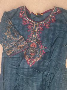 Embroidered Teal Kurta