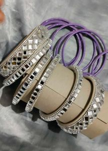 Velvet Purple &amp; Mirror Work Bangles Set