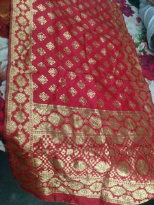 Red Silk suit set with Golden Print