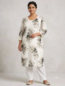 Elegant Floral Print Kurta with Pants Set