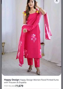 Vibrant Pink Floral Kurta Set with Dupatta
