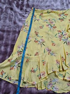 Yellow Floral Print Ruffle Skirt