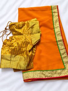 Vibrant Yellow Saree with Golden Border