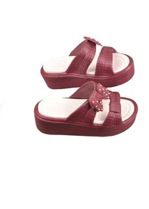 Chic Maroon Bow Slides