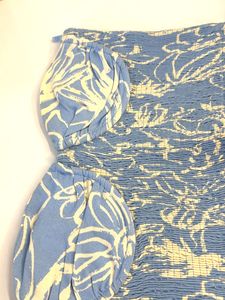 Blue Floral Print Smocked Bustier Top
