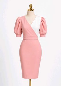 Chic Pink & White Wrap Dress