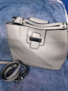Grey Leather Bucket Bag