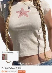 White Crop Top with Red Star Print