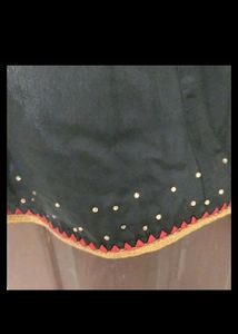 Red Embroidered Kurta With Black Skirt