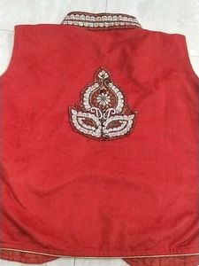 Gold Ane Red Colour Anarkali Top