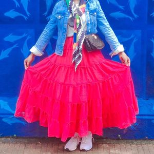 Vibrant dark pink Tiered Maxi Skirt