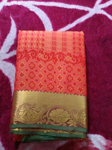 Beautiful Orange and Gold Silk Saree