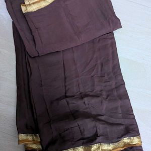 Brown Saree with Gold Border