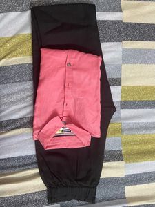 Pink High Low Girls Shirt With High Waist Pant Black